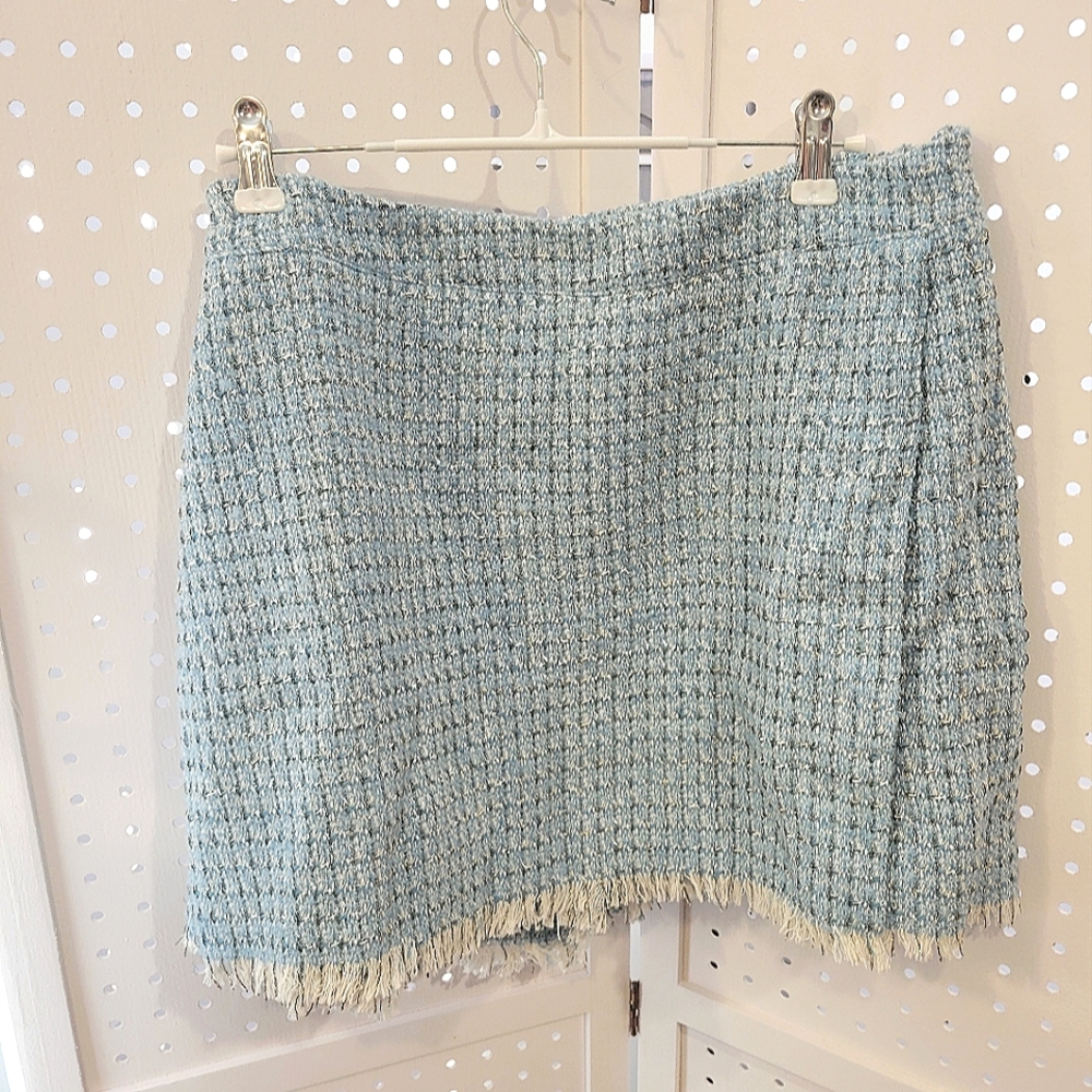 NWT LULUS Incredibly Poised Blue Tweed Textured Mini Skort - Picture 2 of 11